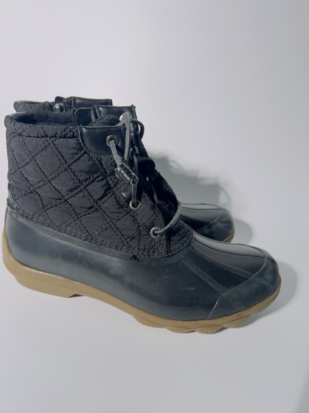 Womens 7 M Sperry Saltwater Quilted Duck Boots Black Waterproof Lace-Up Side Zip - Picture 6 of 15